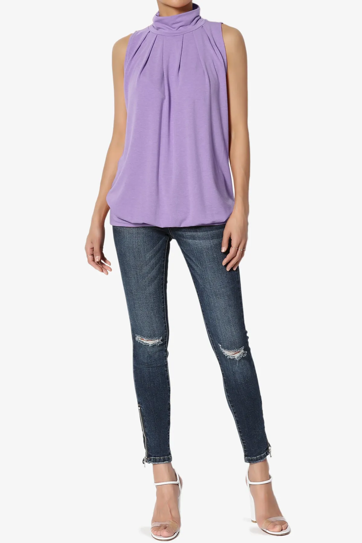 Jibbitz Sleeveless Mock Neck Pleated Top PLUS