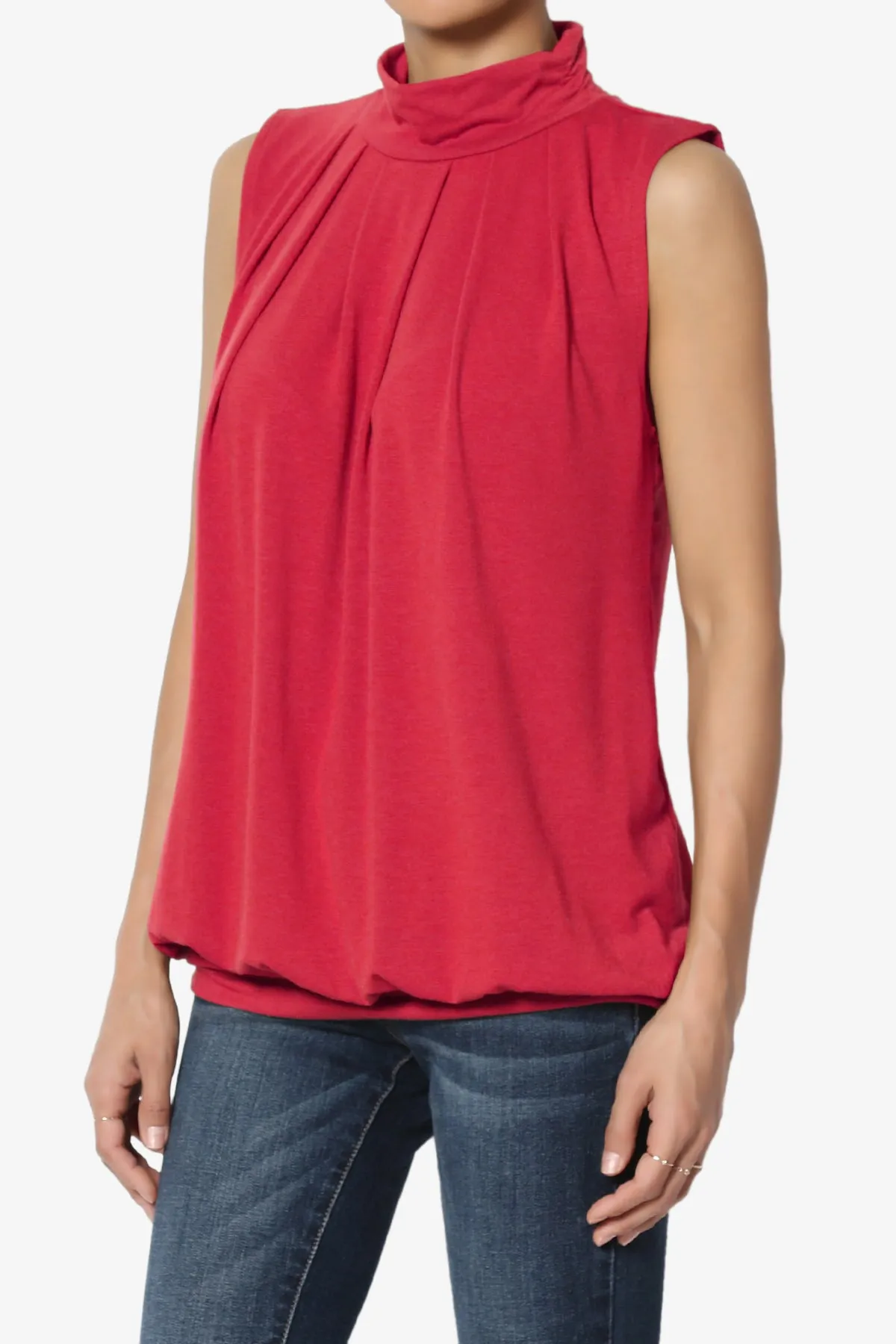 Jibbitz Sleeveless Mock Neck Pleated Top PLUS