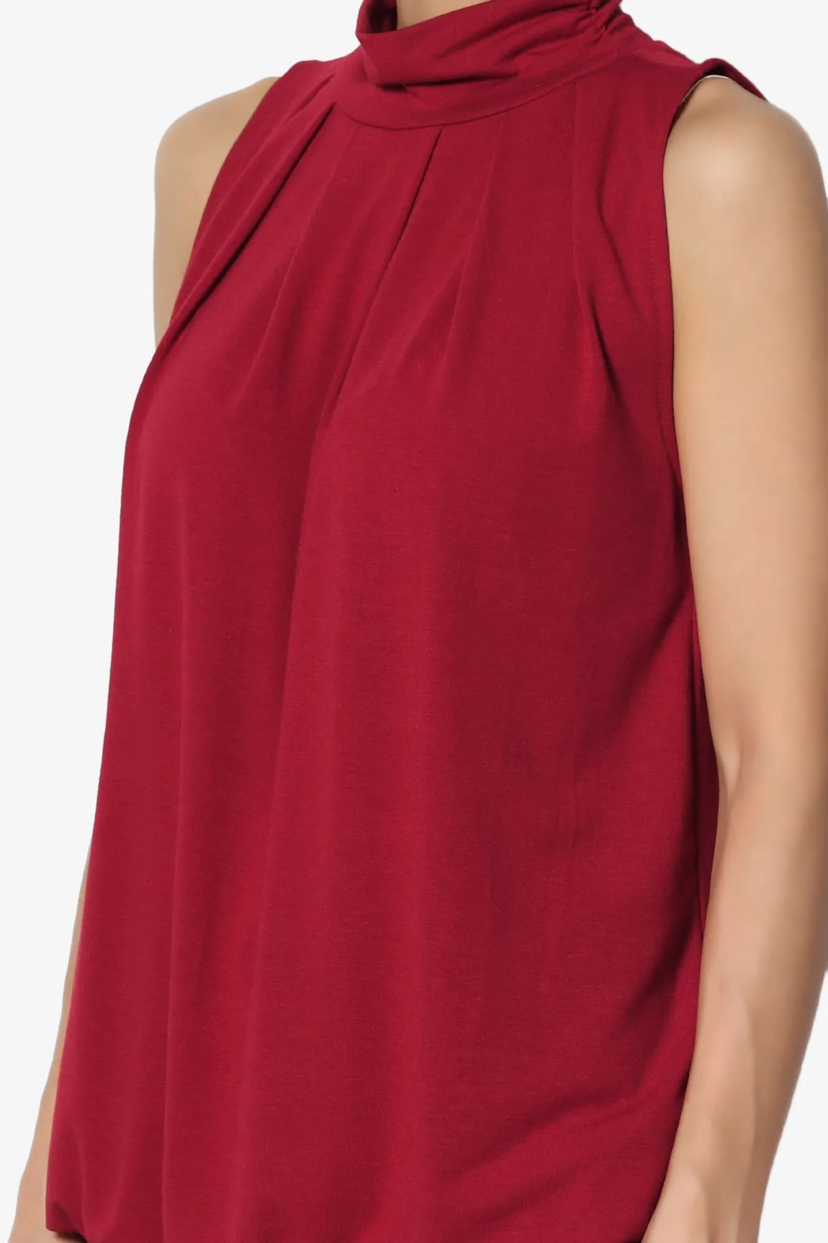 Jibbitz Sleeveless Mock Neck Pleated Top PLUS