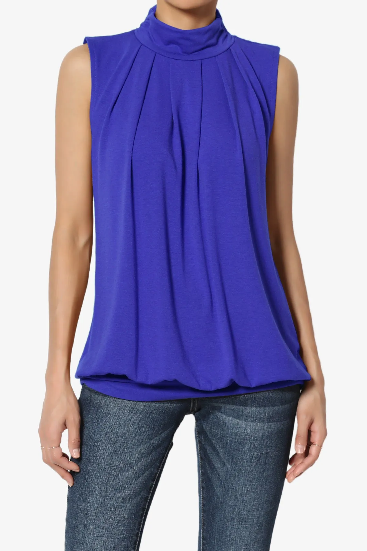 Jibbitz Sleeveless Mock Neck Pleated Top PLUS