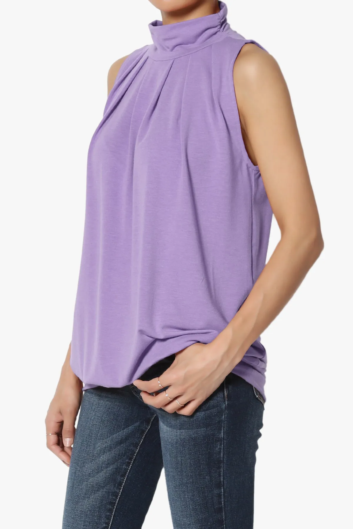 Jibbitz Sleeveless Mock Neck Pleated Top PLUS