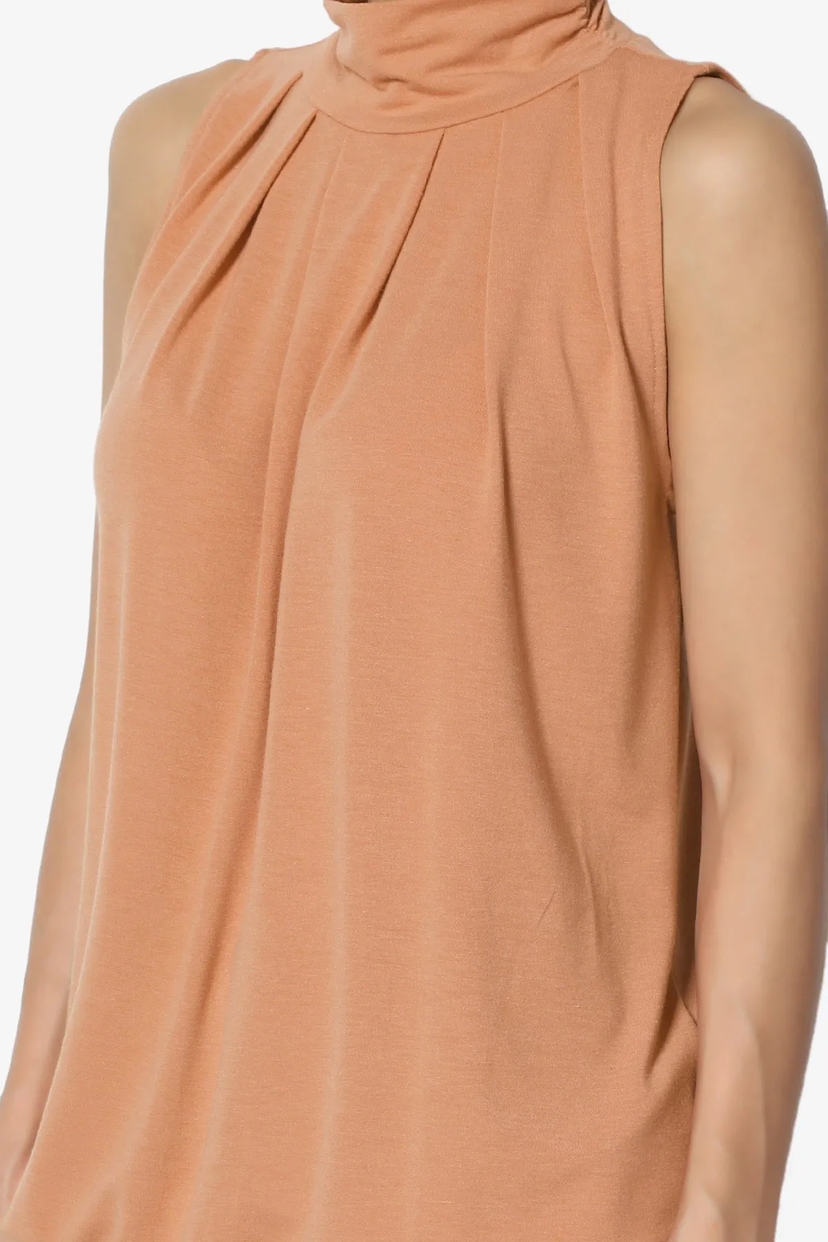 Jibbitz Sleeveless Mock Neck Pleated Top PLUS