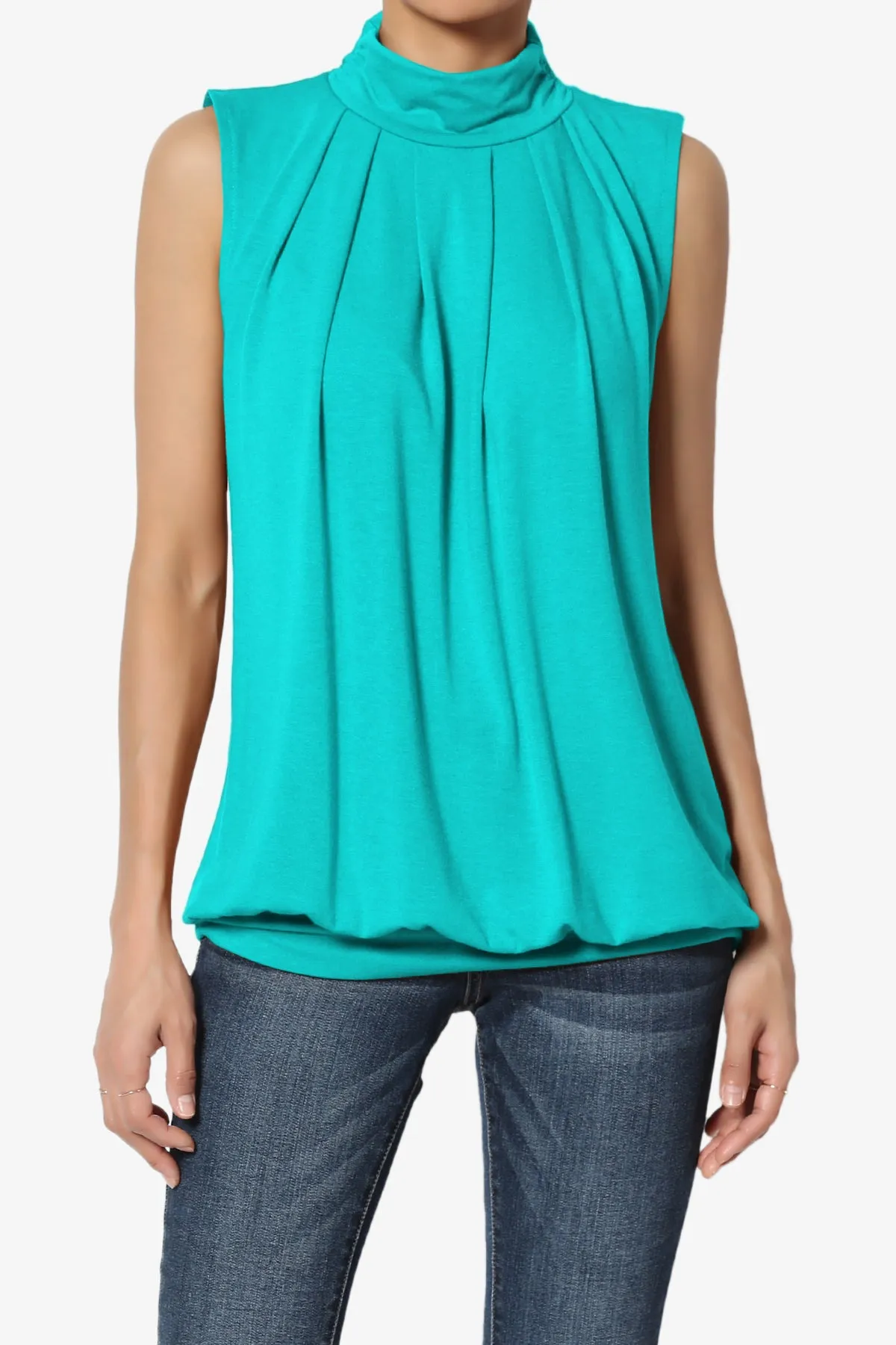 Jibbitz Sleeveless Mock Neck Pleated Top PLUS