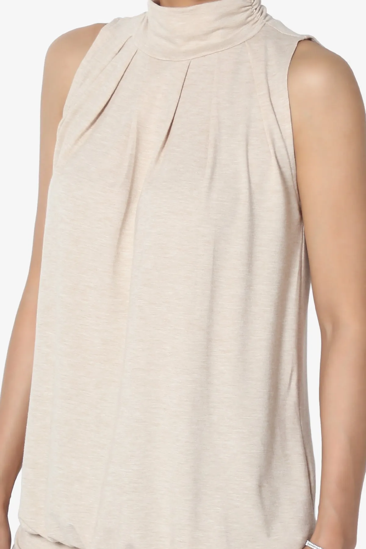 Jibbitz Sleeveless Mock Neck Pleated Top PLUS