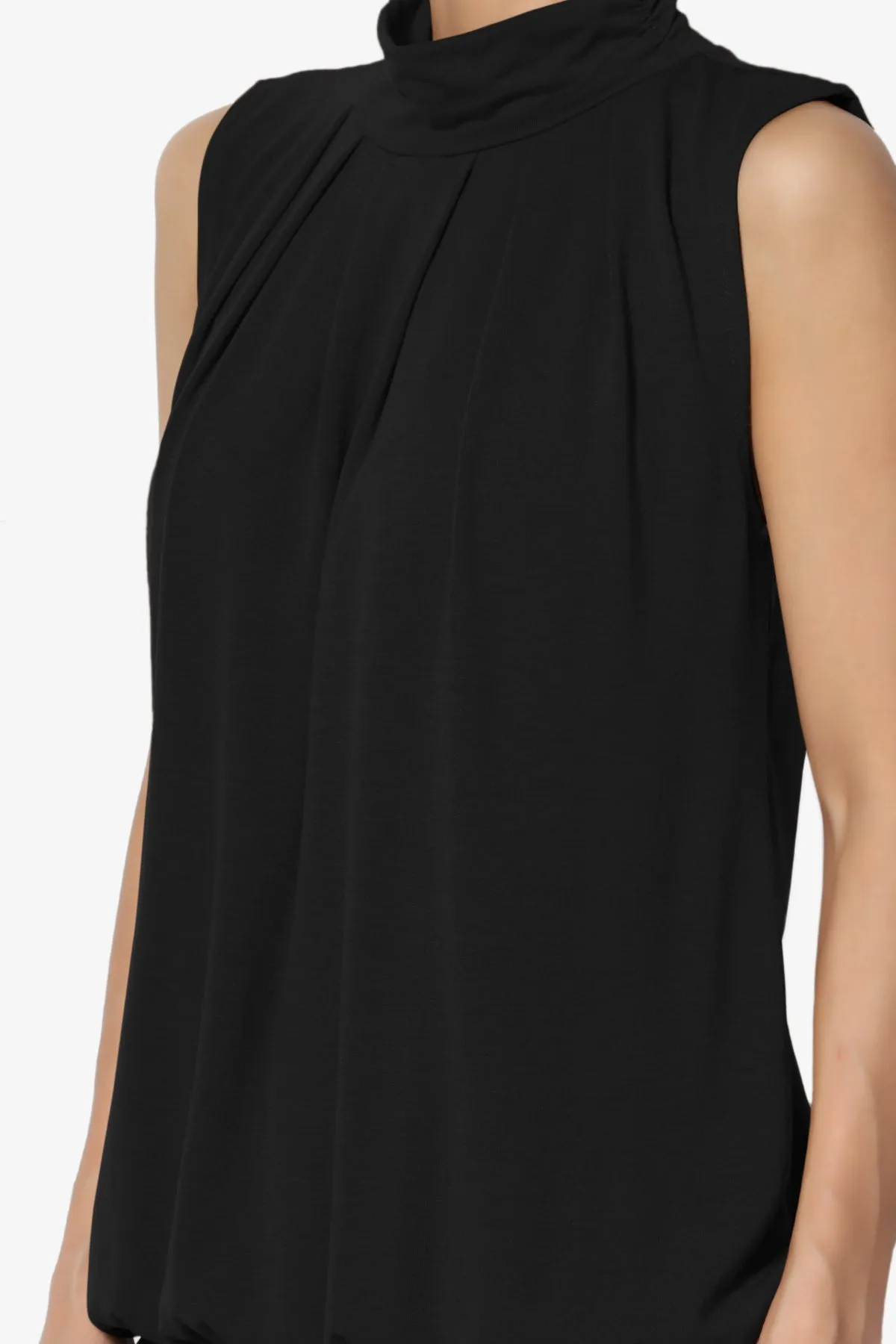 Jibbitz Sleeveless Mock Neck Pleated Top PLUS