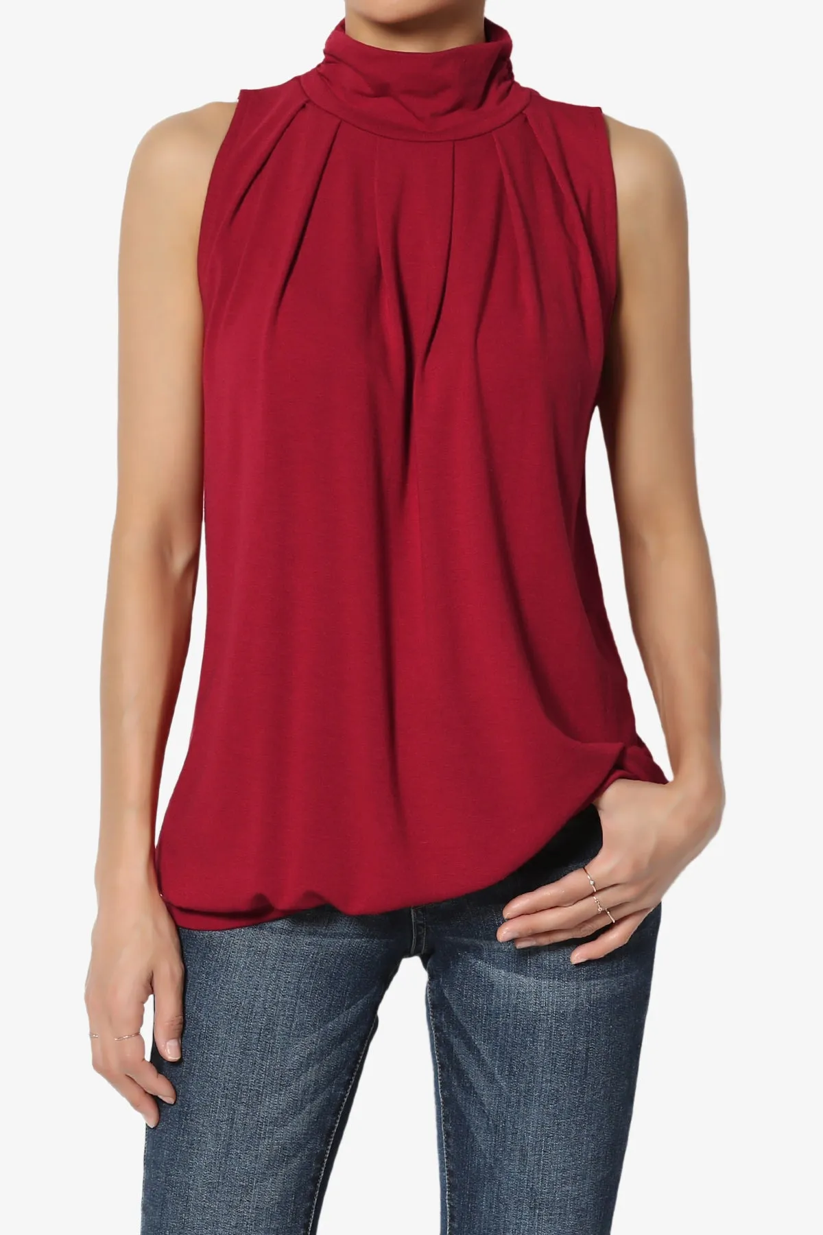 Jibbitz Sleeveless Mock Neck Pleated Top PLUS