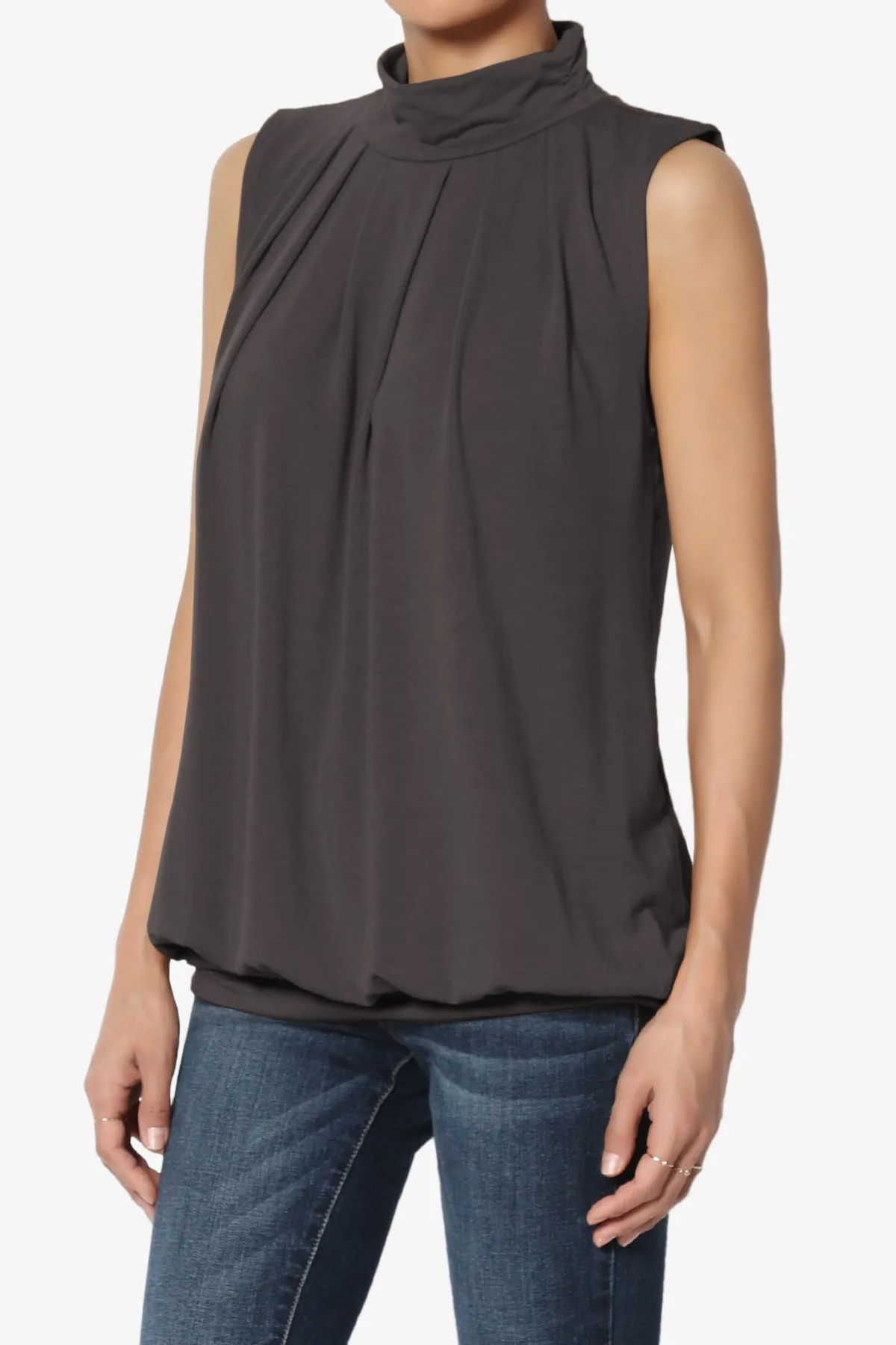 Jibbitz Sleeveless Mock Neck Pleated Top PLUS