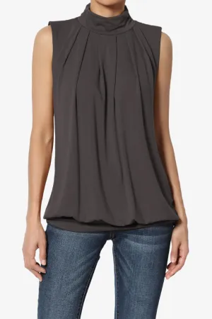 Jibbitz Sleeveless Mock Neck Pleated Top PLUS