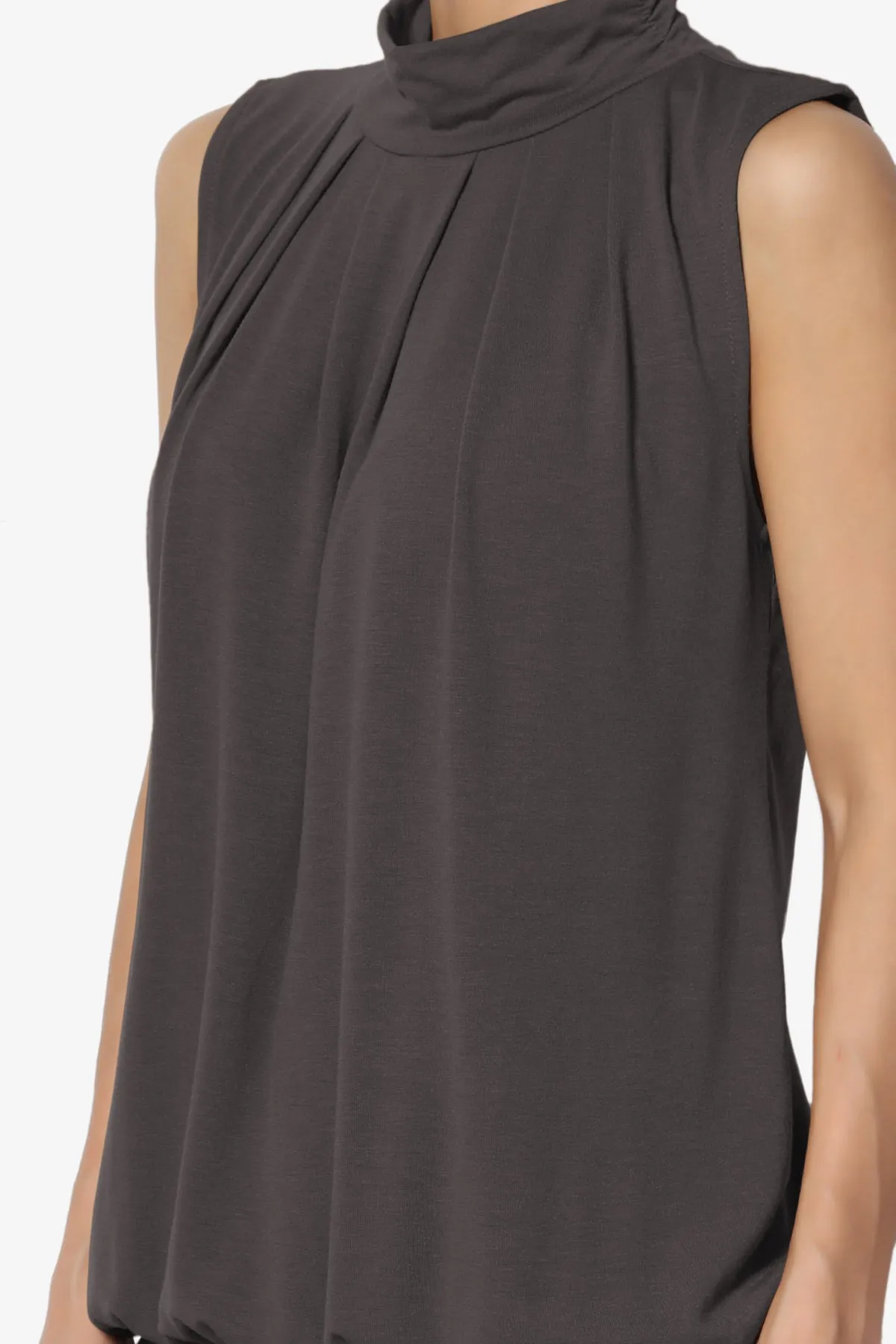 Jibbitz Sleeveless Mock Neck Pleated Top PLUS