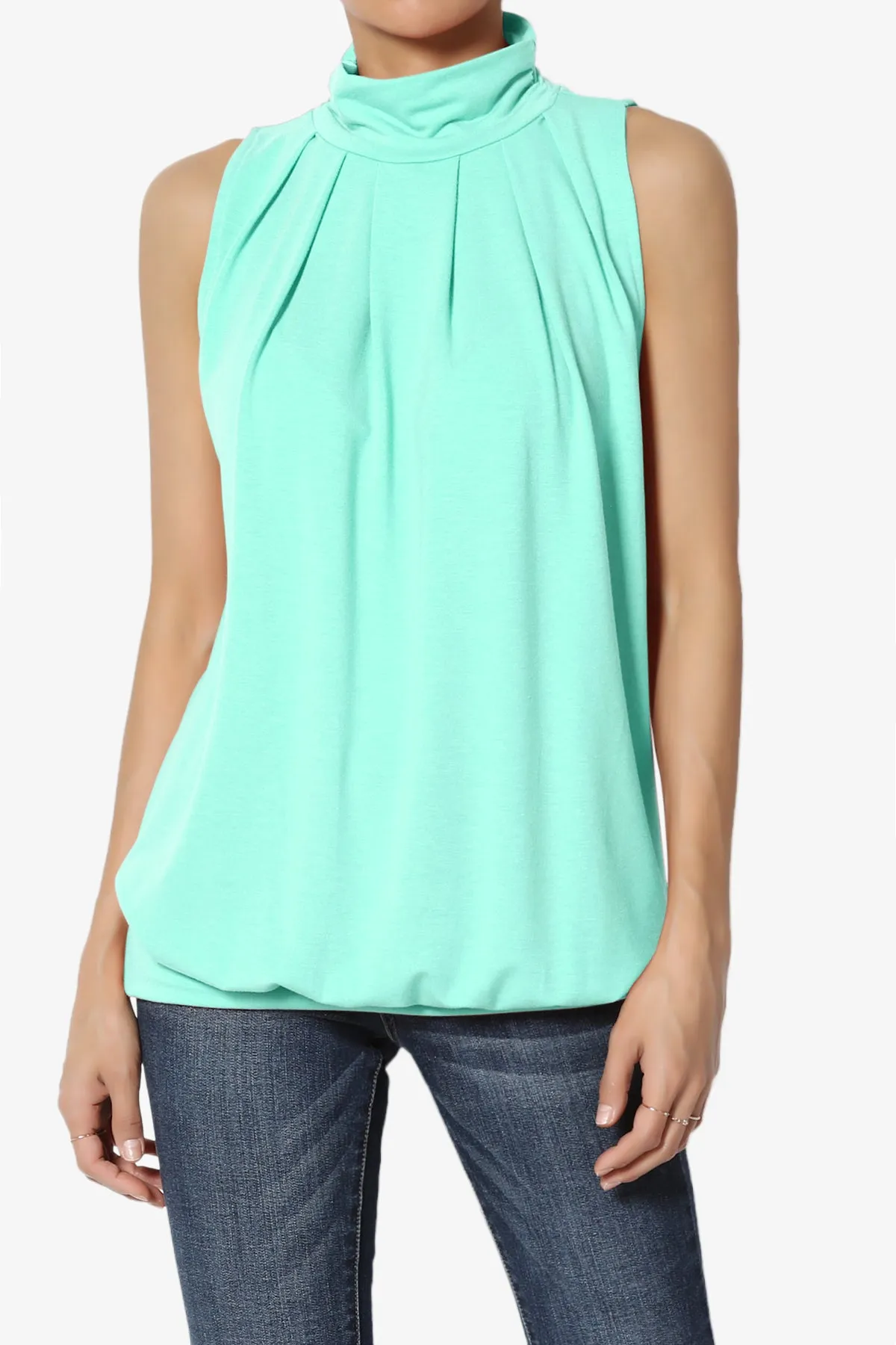 Jibbitz Sleeveless Mock Neck Pleated Top PLUS