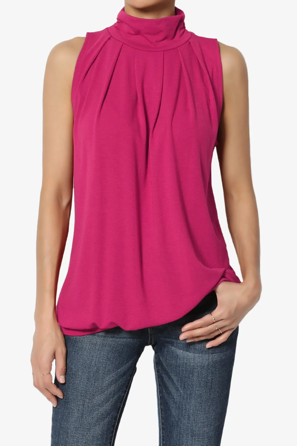 Jibbitz Sleeveless Mock Neck Pleated Top PLUS