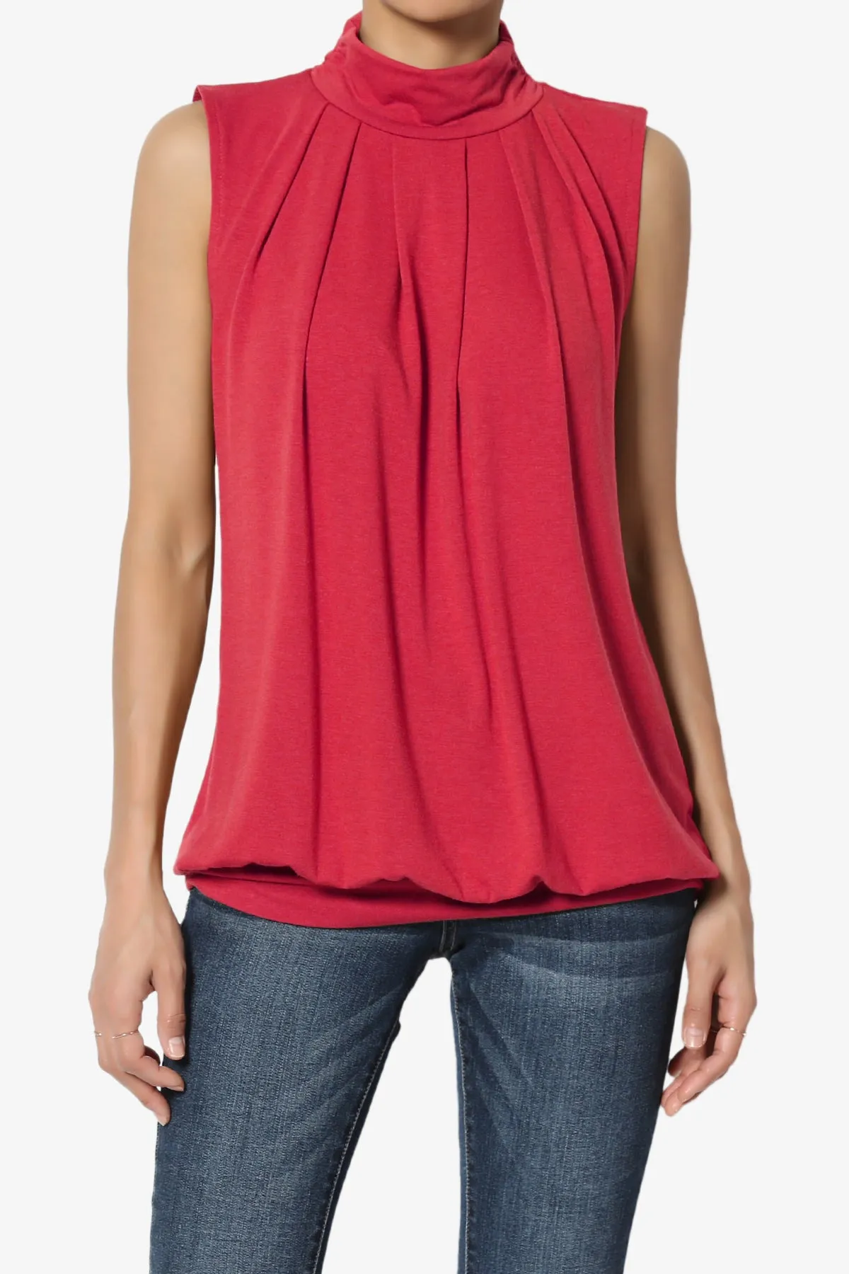 Jibbitz Sleeveless Mock Neck Pleated Top PLUS