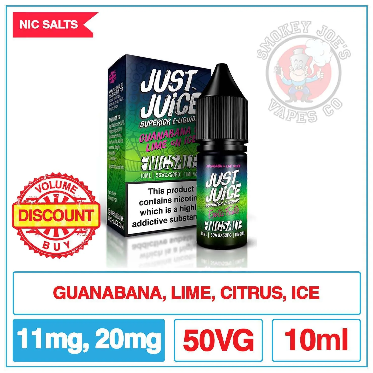 Just Juice Nic Salt - Exotic Fruit - Guanabana And Lime On Ice