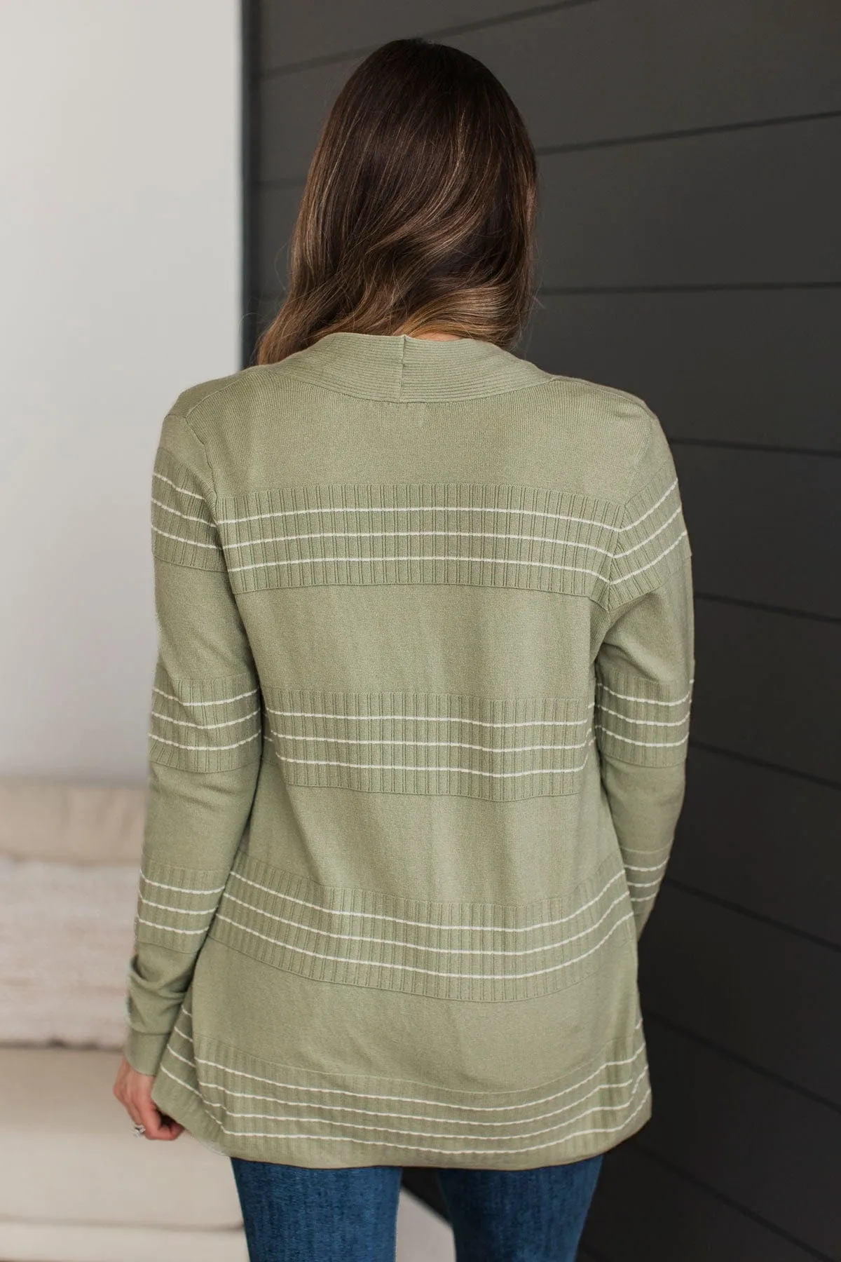 Keep In Mind Stitch Stripe Cardigan- Sage