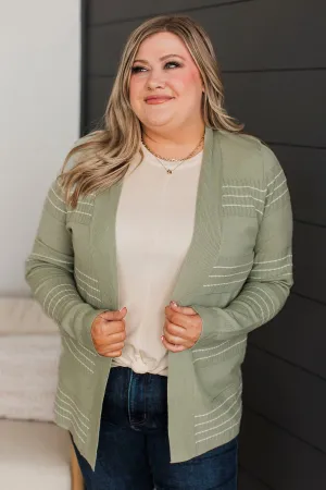 Keep In Mind Stitch Stripe Cardigan- Sage