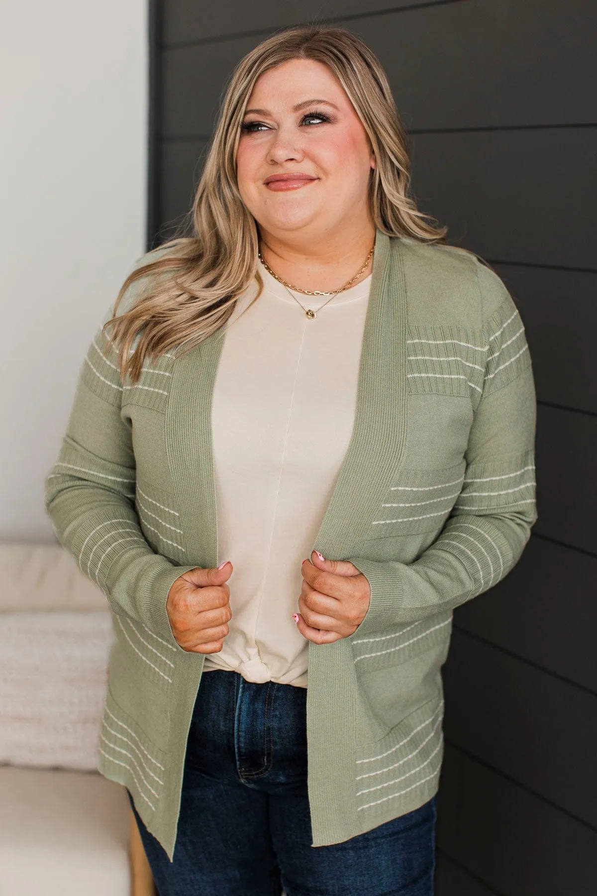 Keep In Mind Stitch Stripe Cardigan- Sage