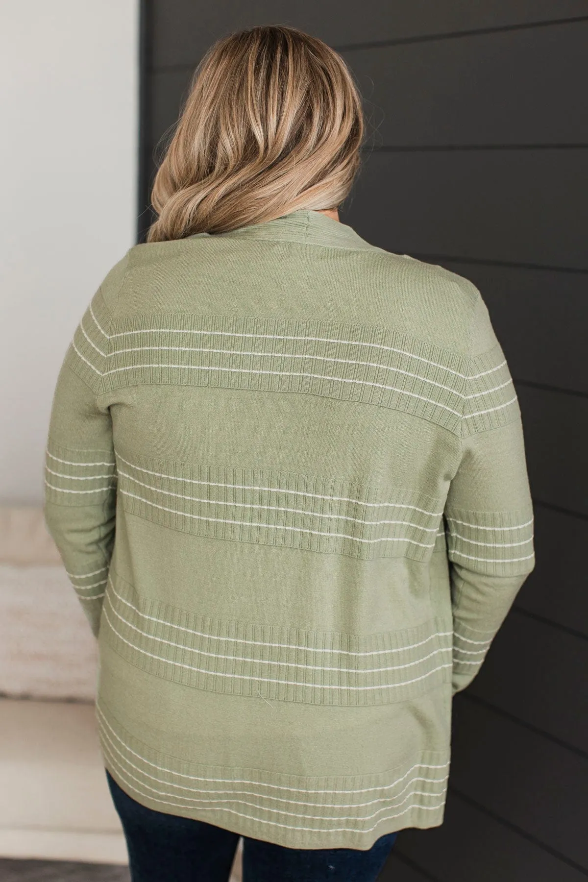 Keep In Mind Stitch Stripe Cardigan- Sage