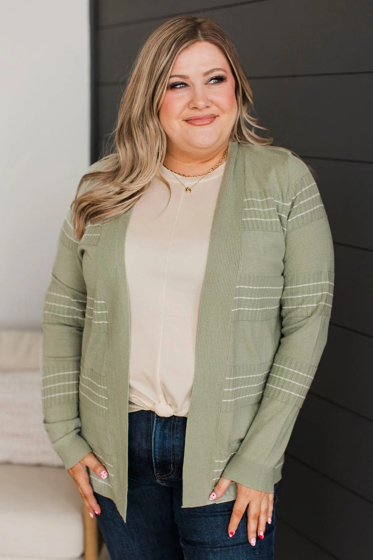 Keep In Mind Stitch Stripe Cardigan- Sage