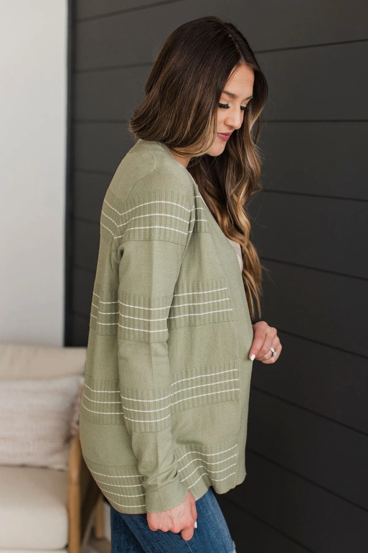 Keep In Mind Stitch Stripe Cardigan- Sage
