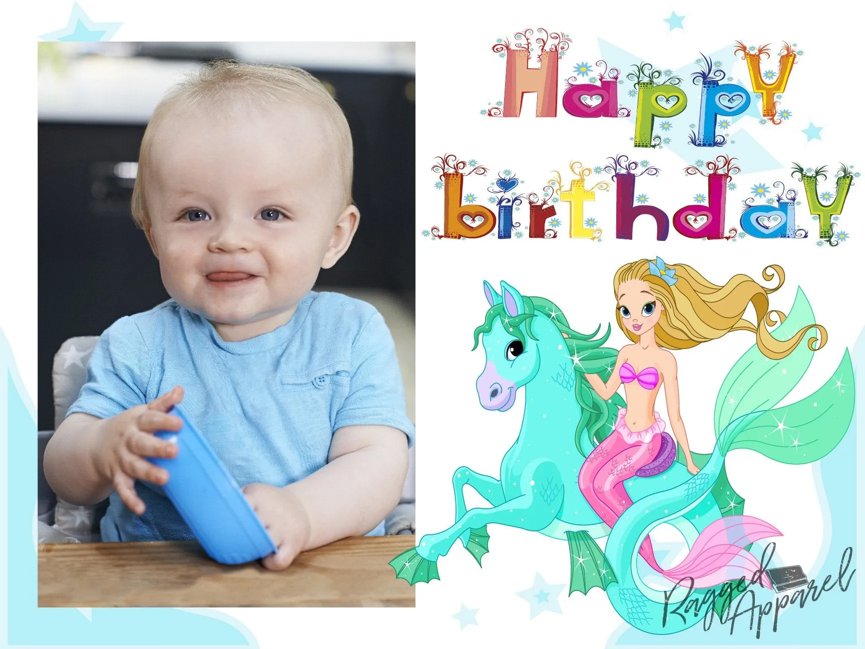 Kids Photo Birthday Sign with Mermaid