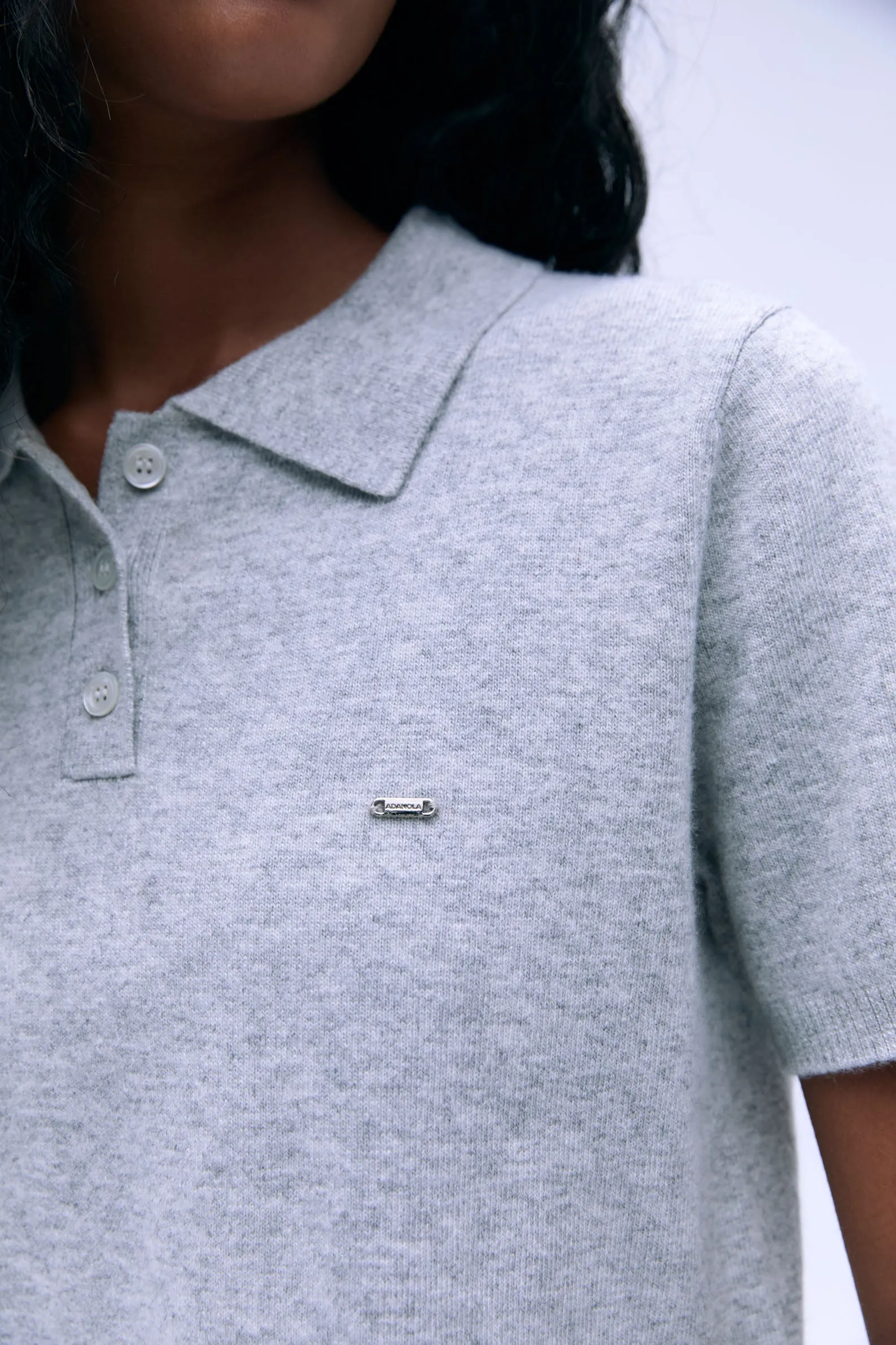 Knit Short Sleeve Polo Shirt - Light Grey Melange