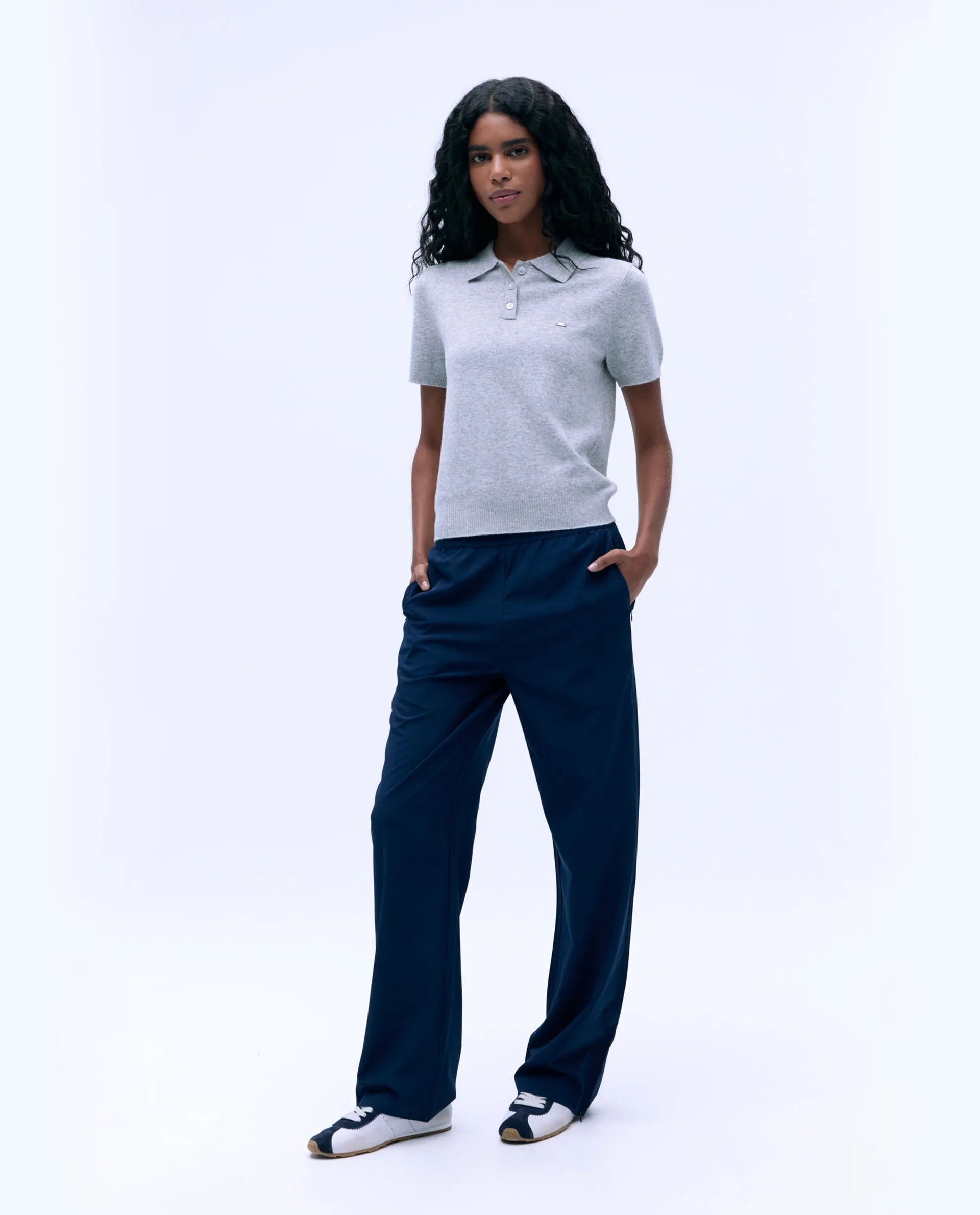 Knit Short Sleeve Polo Shirt - Light Grey Melange