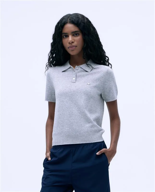 Knit Short Sleeve Polo Shirt - Light Grey Melange