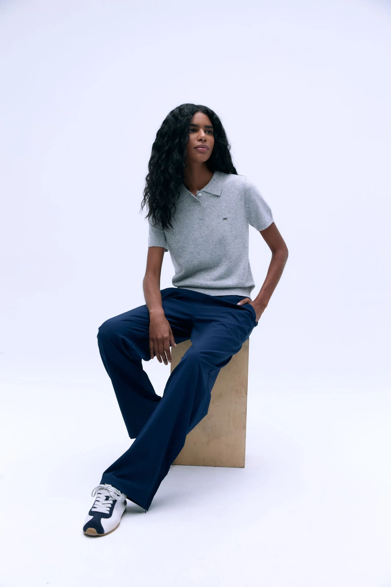 Knit Short Sleeve Polo Shirt - Light Grey Melange