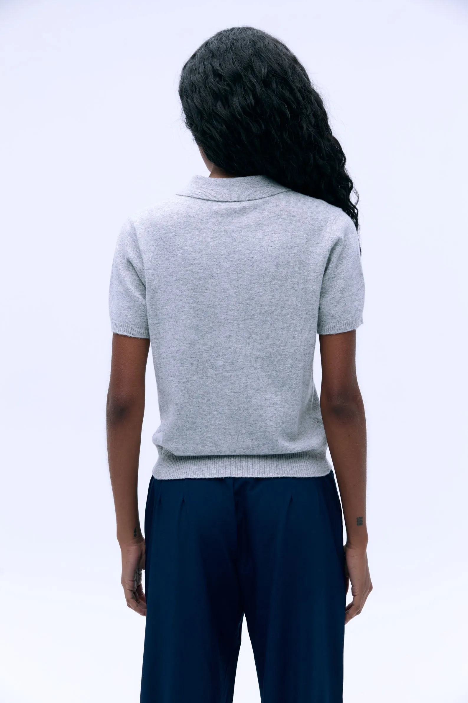 Knit Short Sleeve Polo Shirt - Light Grey Melange