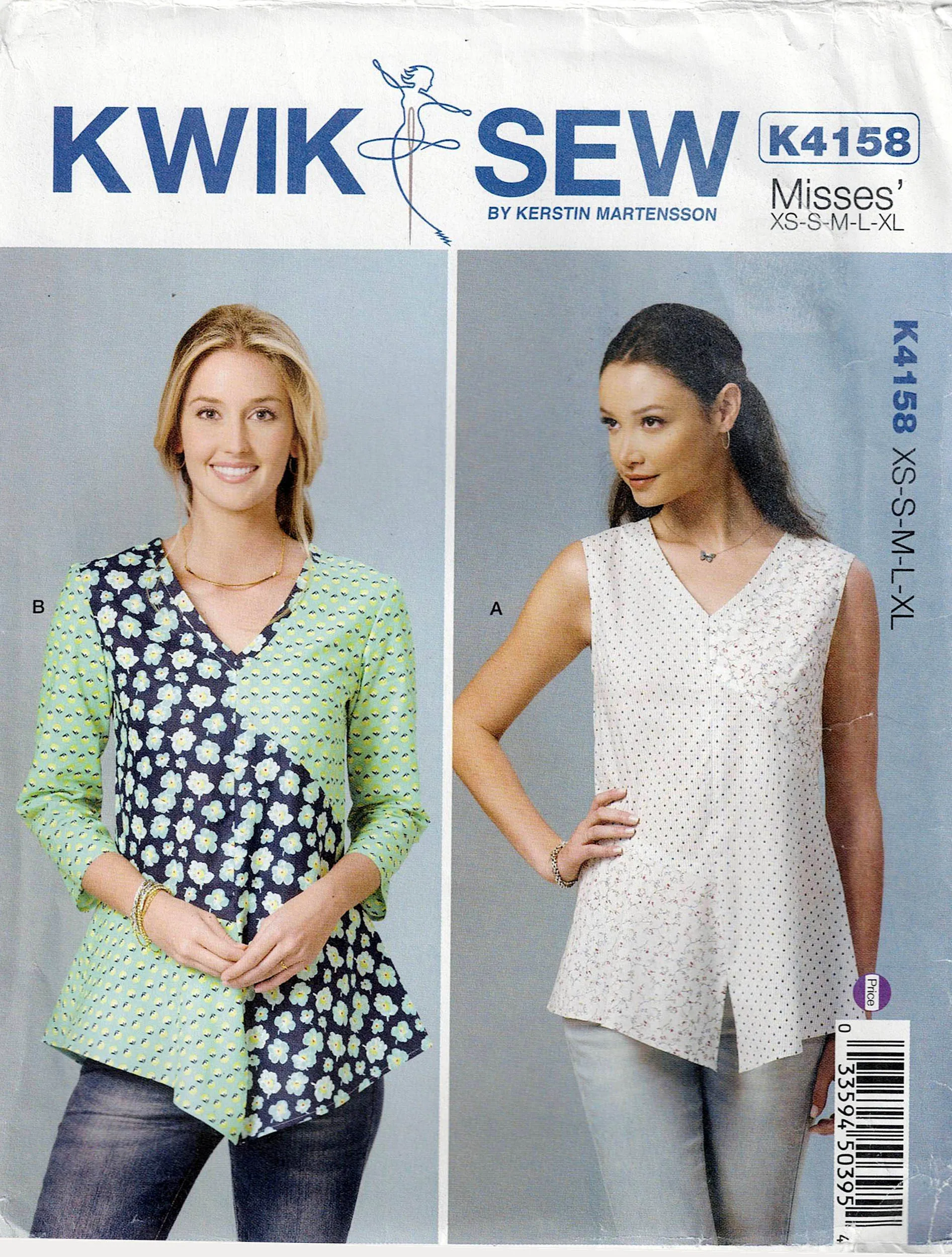 Kwik Sew 4158 Womens Colour Block Pullover Tops Out Of Print Sewing Pattern Size XS - XL UNCUT Factory Folded