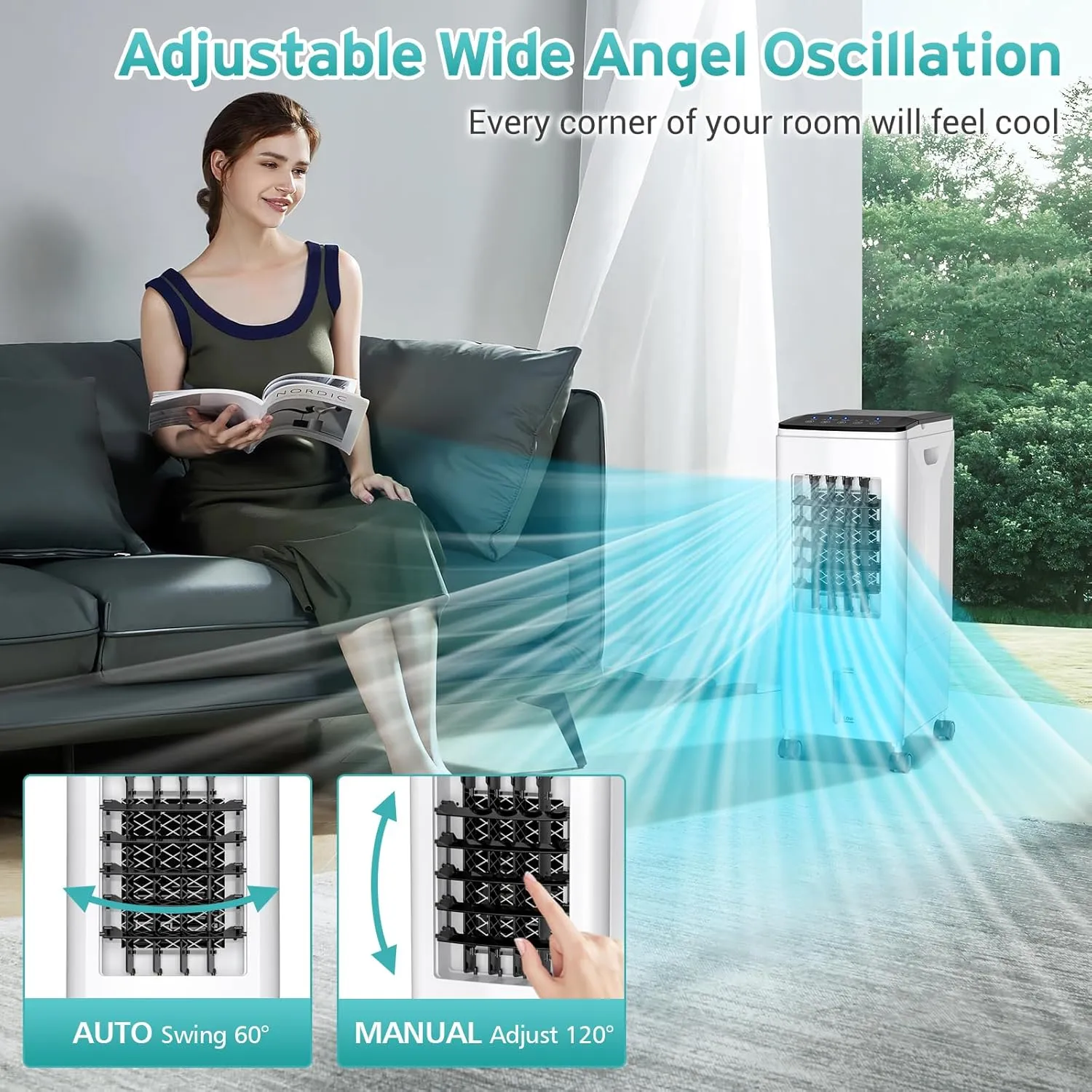 Light use Retails $180 Portable Air Conditioner, 2024 Upgrade 3-IN-1 Air Conditioner with 3 Speeds, 6L Evaporative Air Cooler w/7H Timer, 60°Oscillation, Remote Control Swamp Cooler Air Conditioner Portable for Room, Home