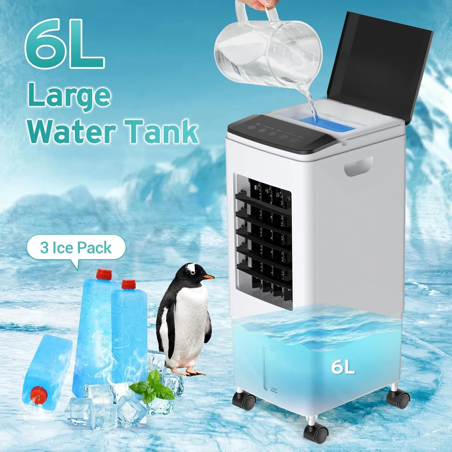 Light use Retails $180 Portable Air Conditioner, 2024 Upgrade 3-IN-1 Air Conditioner with 3 Speeds, 6L Evaporative Air Cooler w/7H Timer, 60°Oscillation, Remote Control Swamp Cooler Air Conditioner Portable for Room, Home