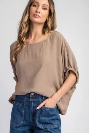 Linen Like Dolman Elastic Edge Blouse
