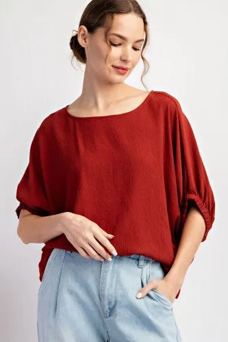 Linen Like Dolman Elastic Edge Blouse