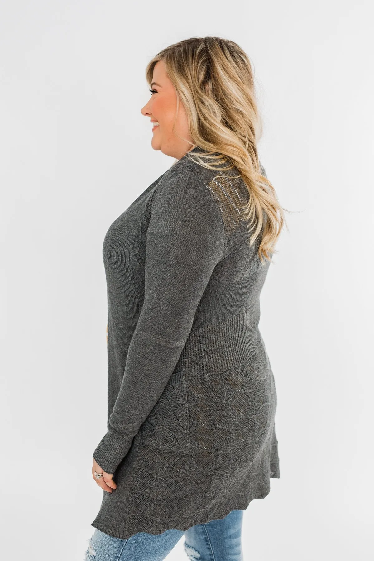Lots of Love Knit Cardigan- Charcoal