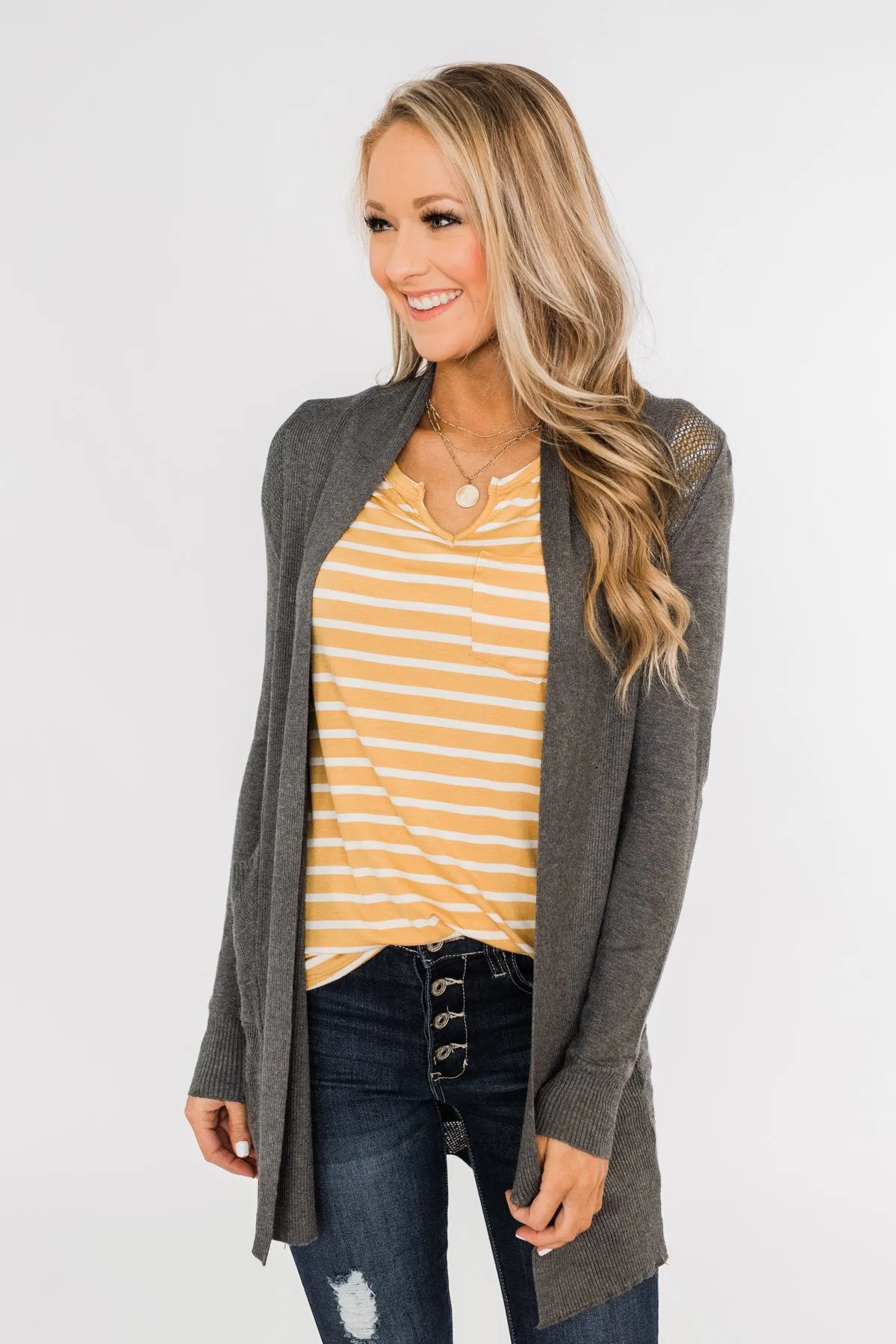 Lots of Love Knit Cardigan- Charcoal