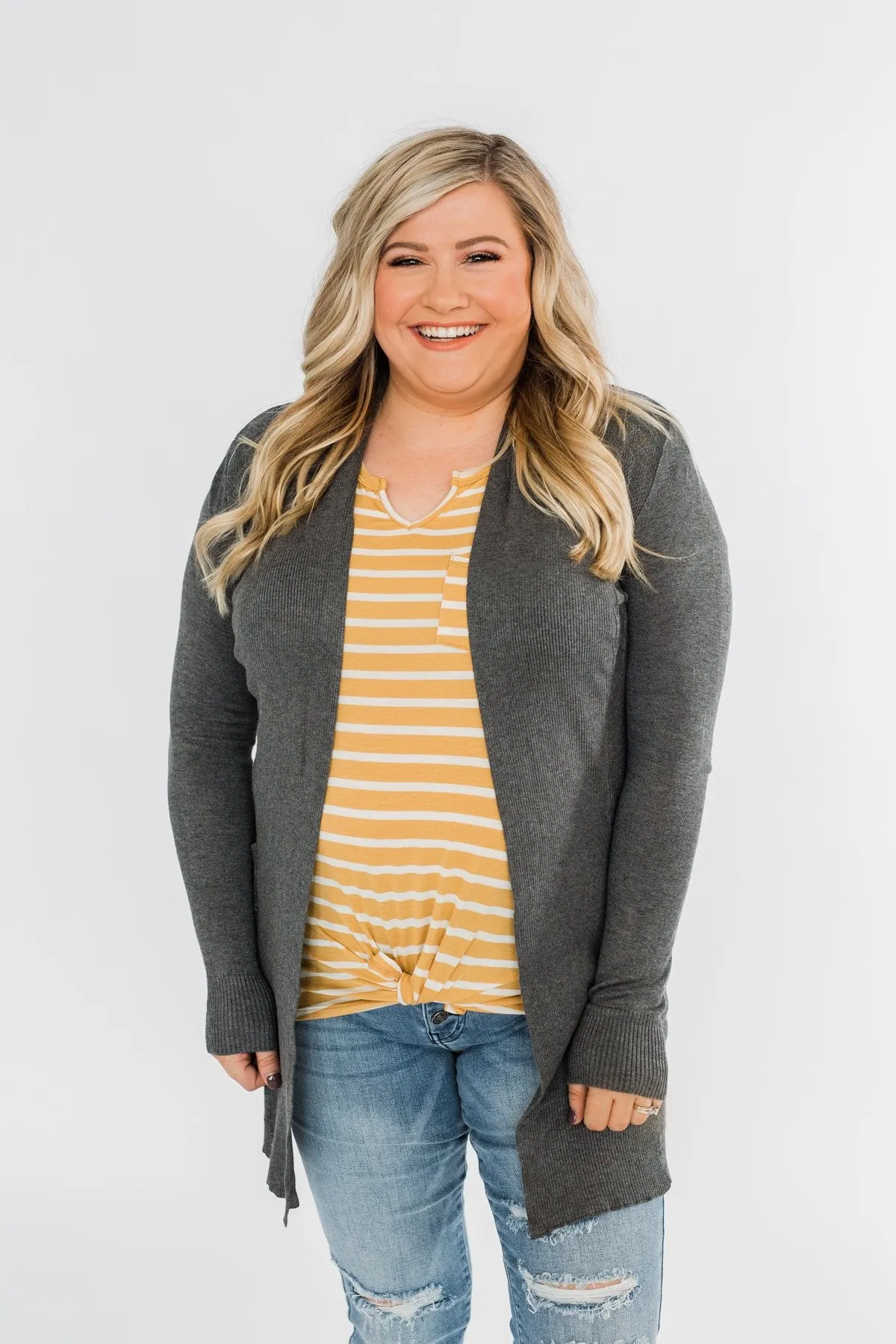 Lots of Love Knit Cardigan- Charcoal