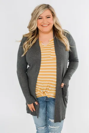 Lots of Love Knit Cardigan- Charcoal