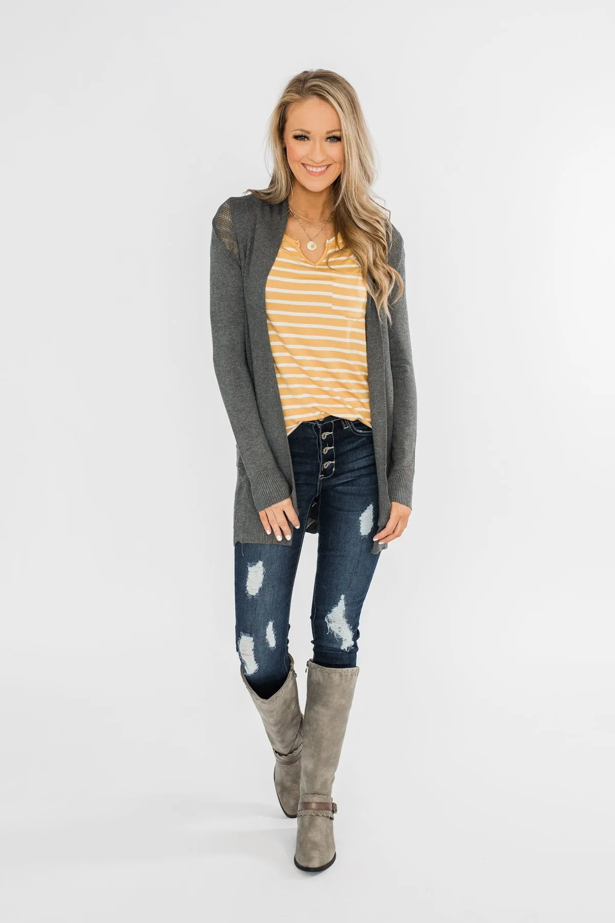 Lots of Love Knit Cardigan- Charcoal