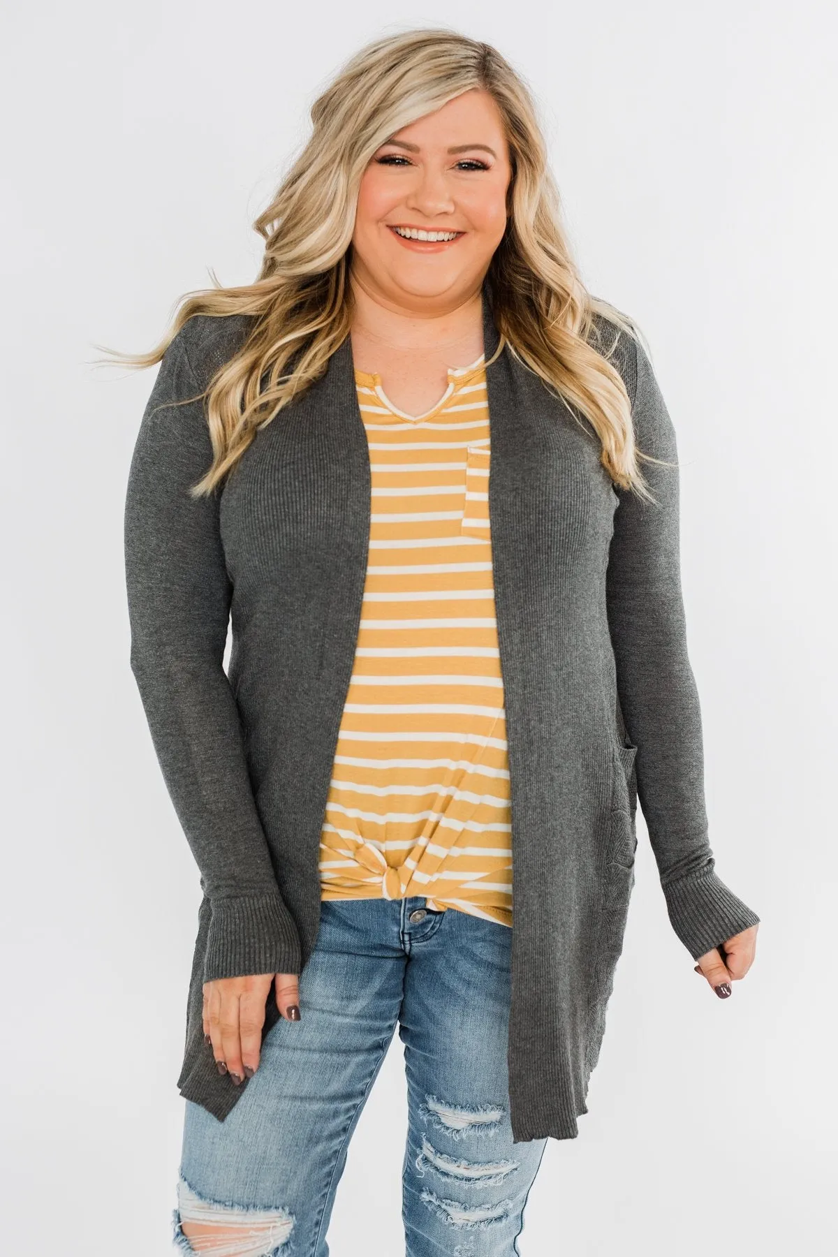 Lots of Love Knit Cardigan- Charcoal