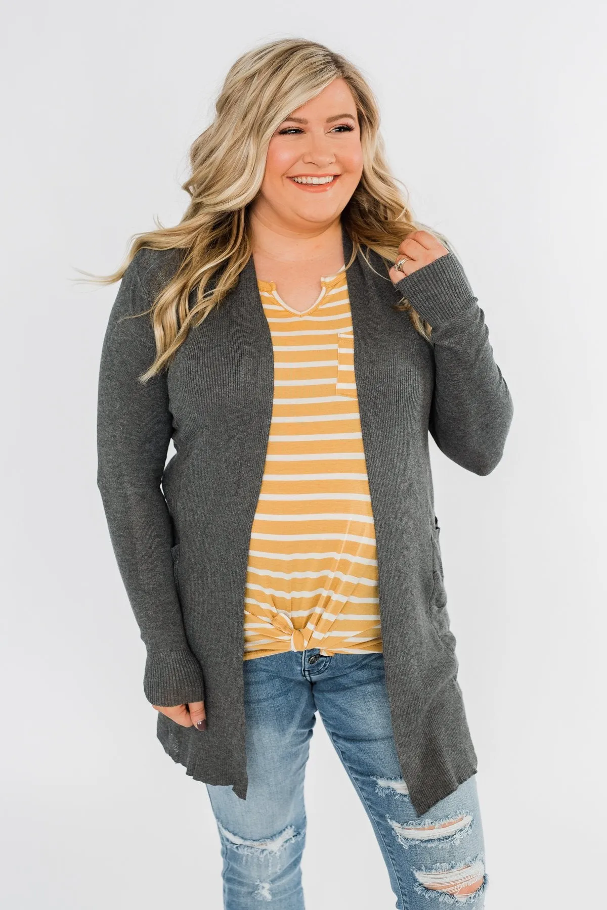 Lots of Love Knit Cardigan- Charcoal