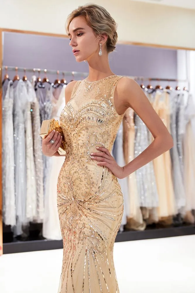MARVEL Mermaid Sleeveless Long Evening Dresses with Gorgeous Beading
