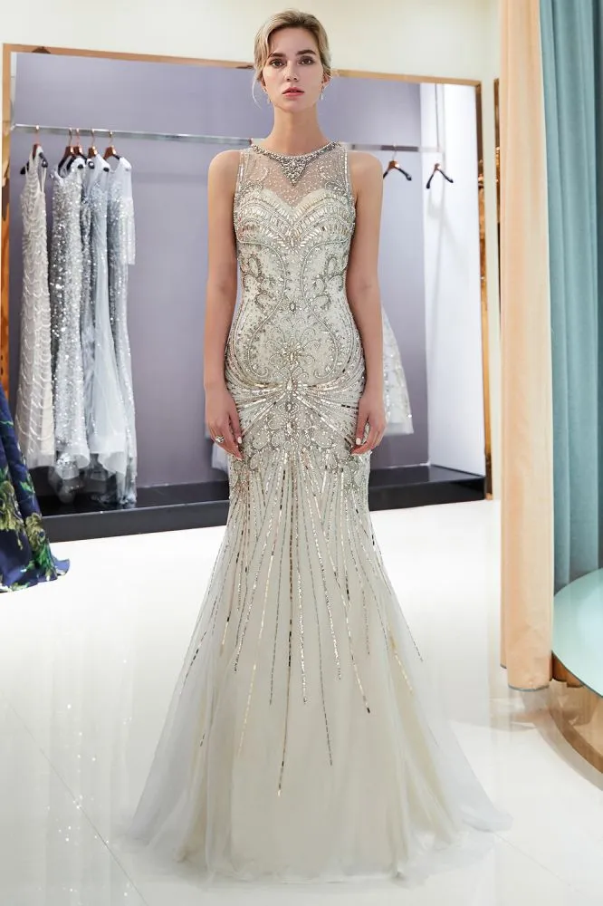 MARVEL Mermaid Sleeveless Long Evening Dresses with Gorgeous Beading