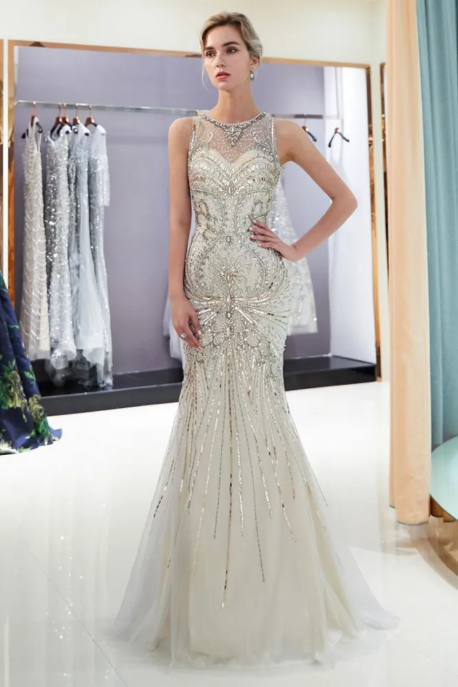 MARVEL Mermaid Sleeveless Long Evening Dresses with Gorgeous Beading
