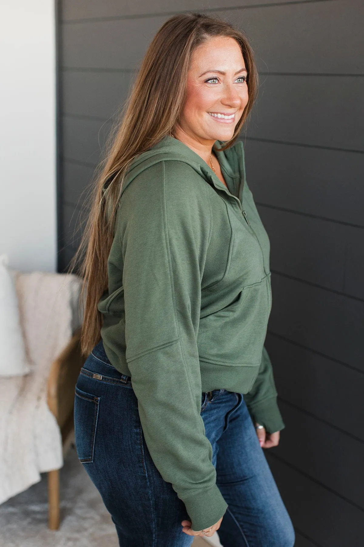 Meaningful Love Cropped Lightweight Hoodie- Olive