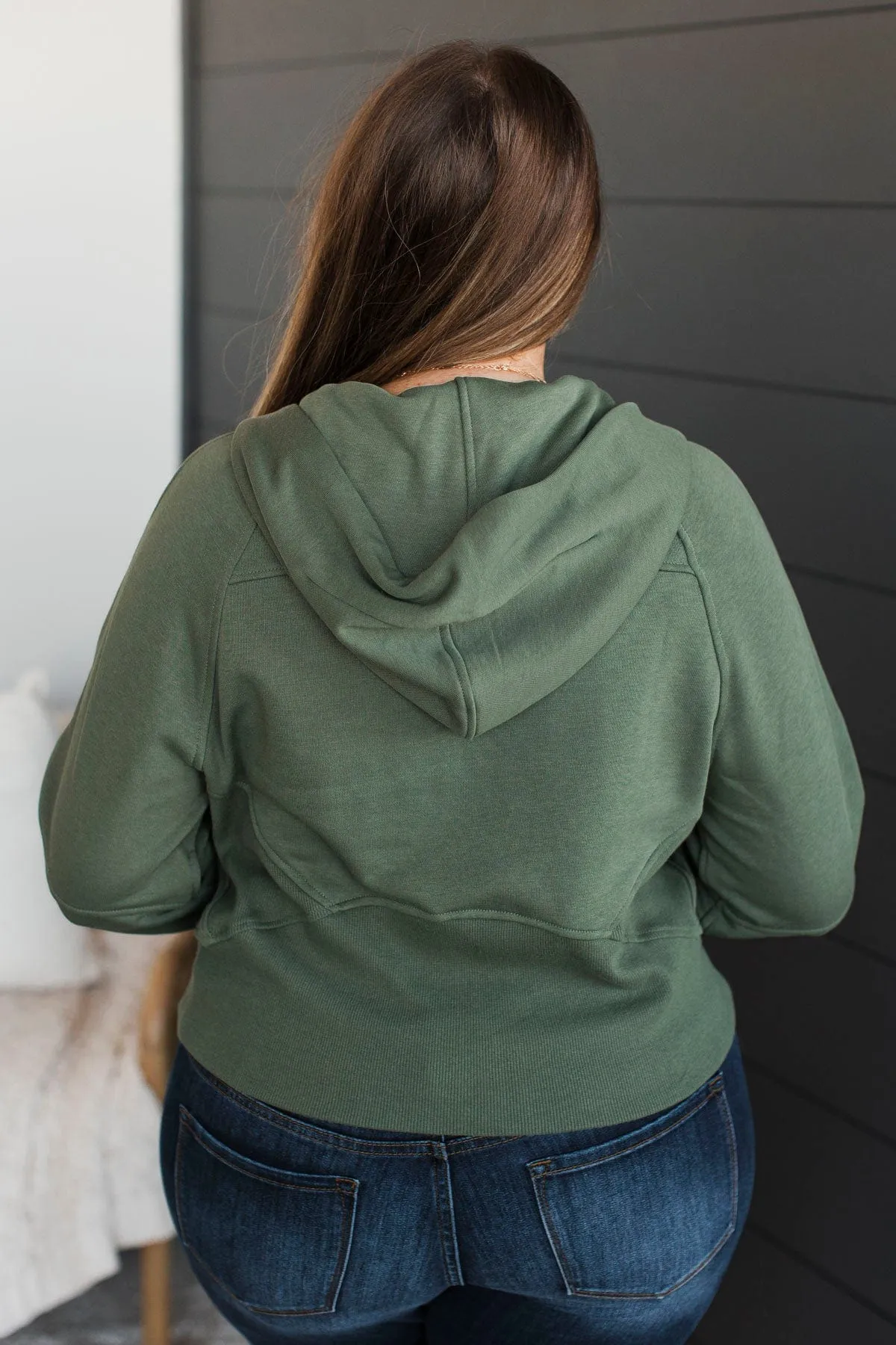 Meaningful Love Cropped Lightweight Hoodie- Olive
