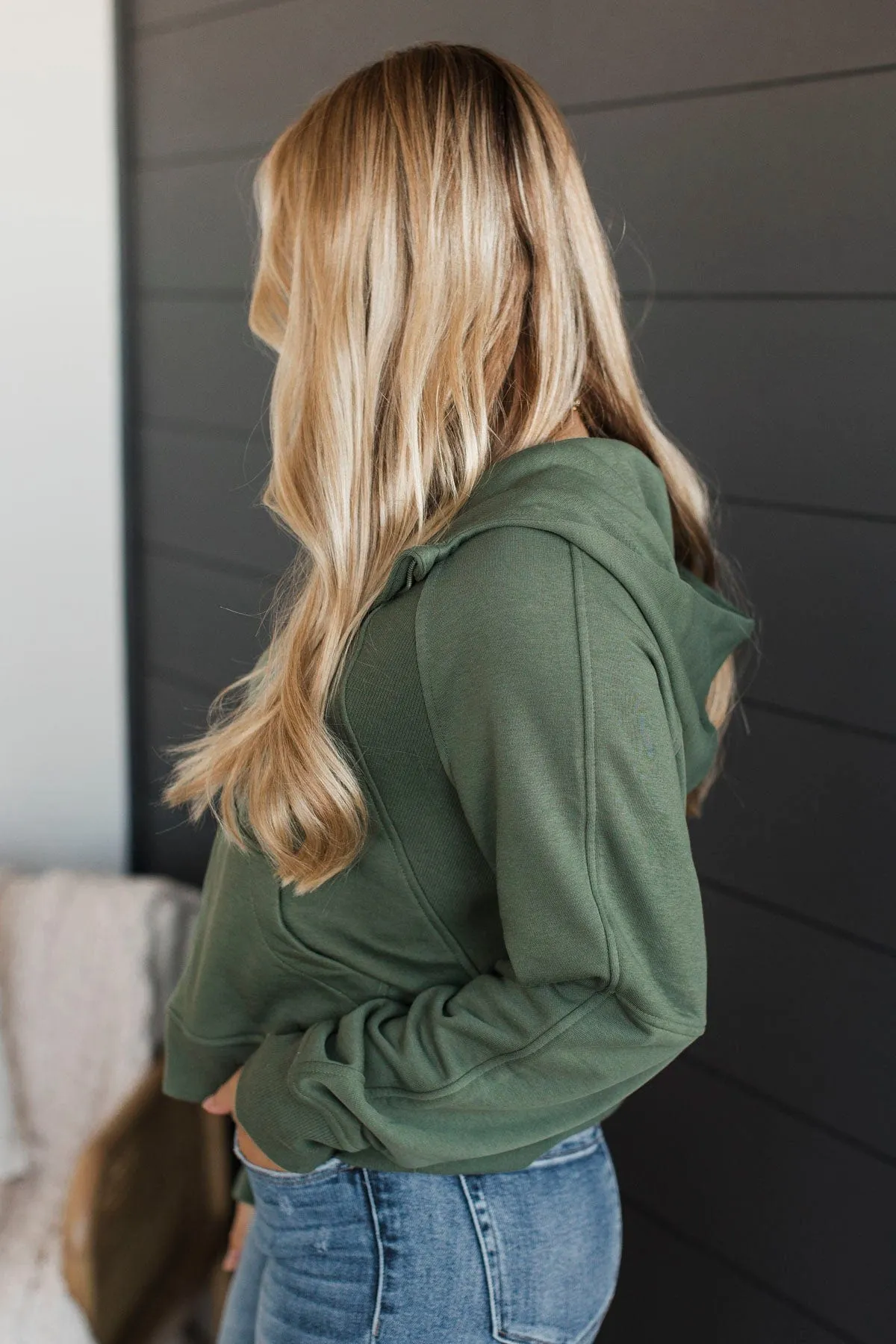 Meaningful Love Cropped Lightweight Hoodie- Olive