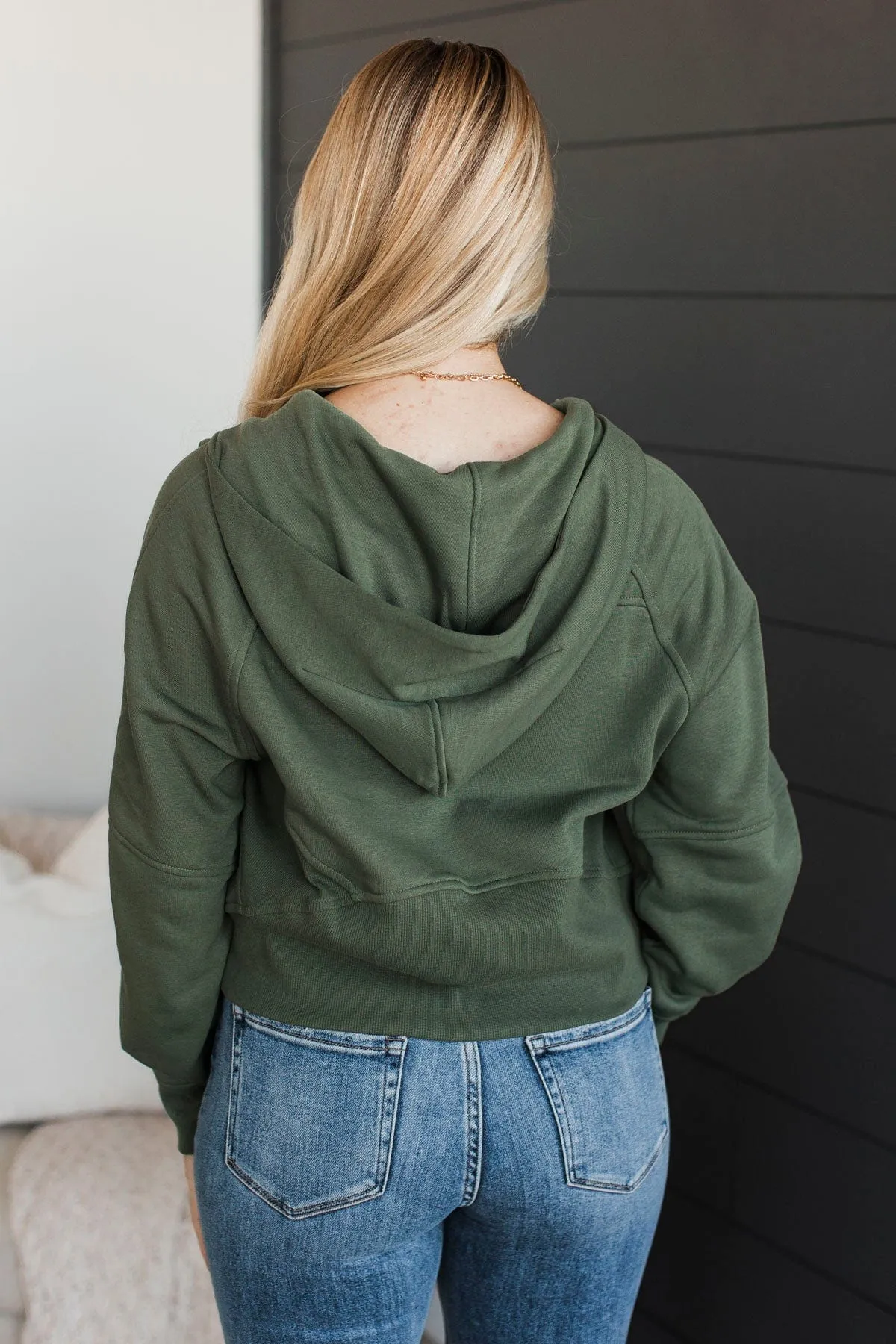 Meaningful Love Cropped Lightweight Hoodie- Olive