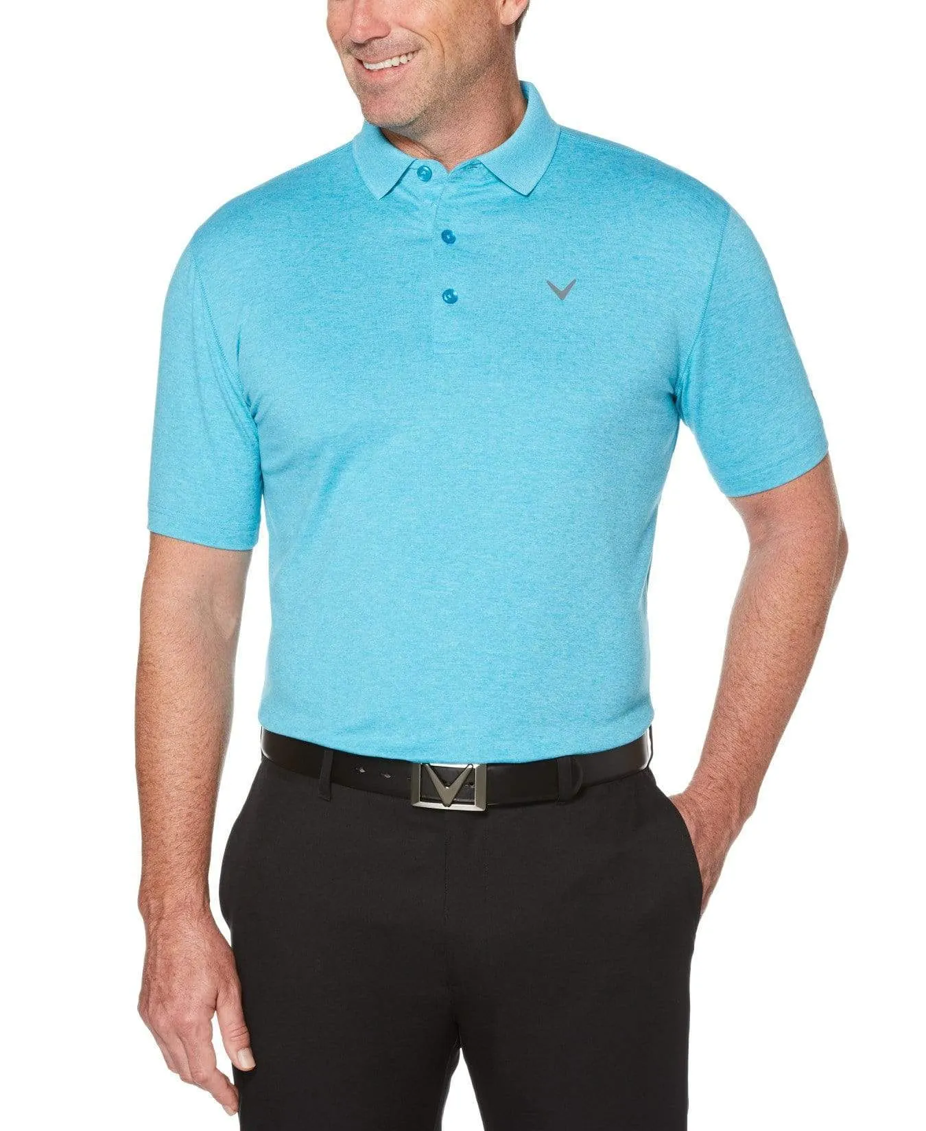 Mens Cooling Heathered Polo with Chevron