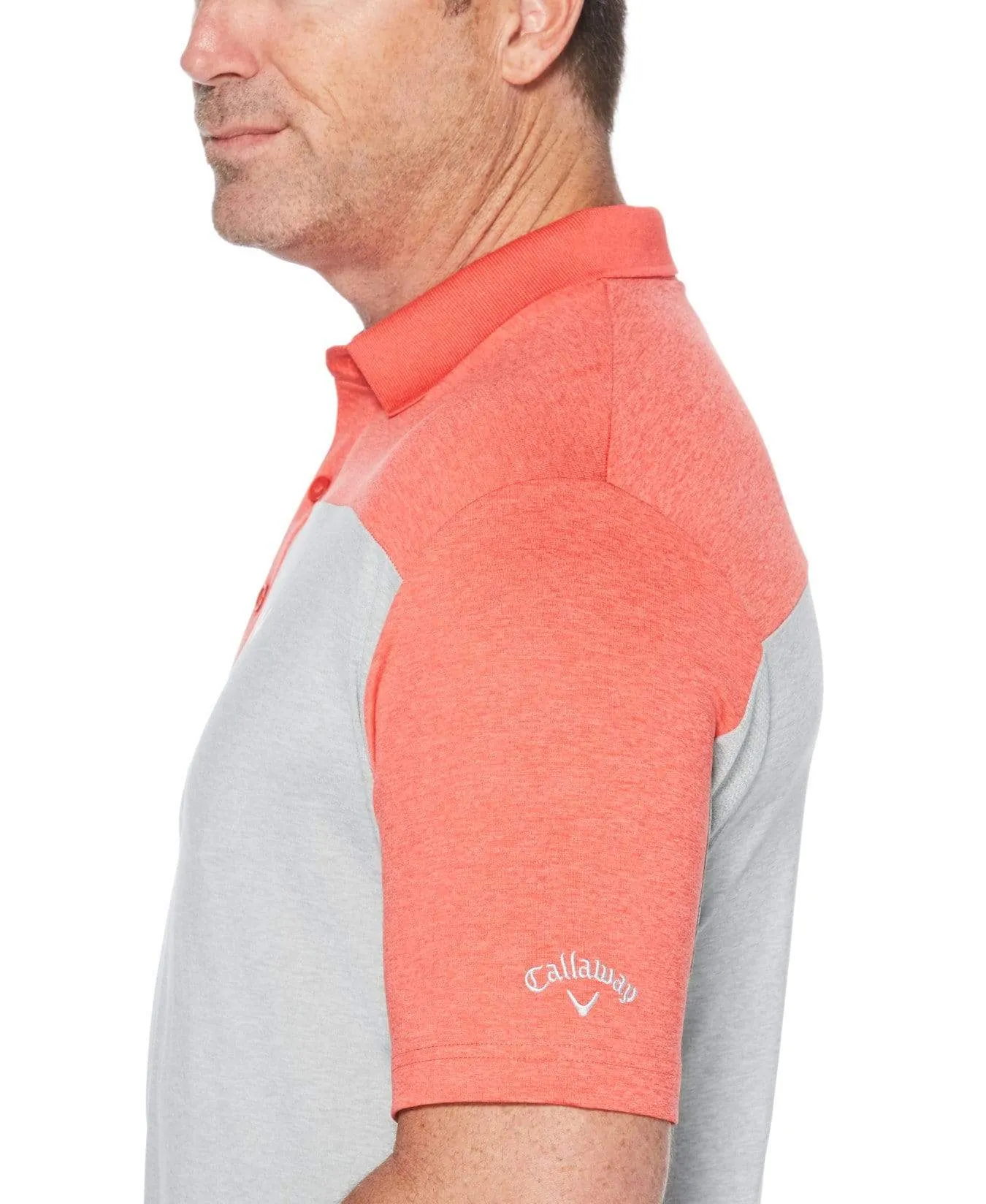Mens Ventilated Heathered Color Block Polo with Chevron